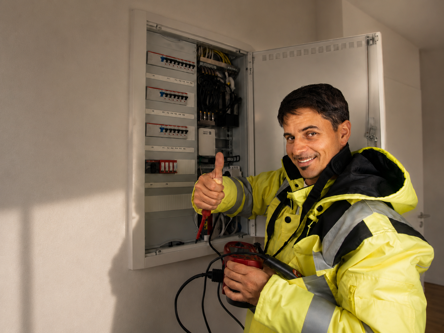 Elektriker arbetar vid en elcentral